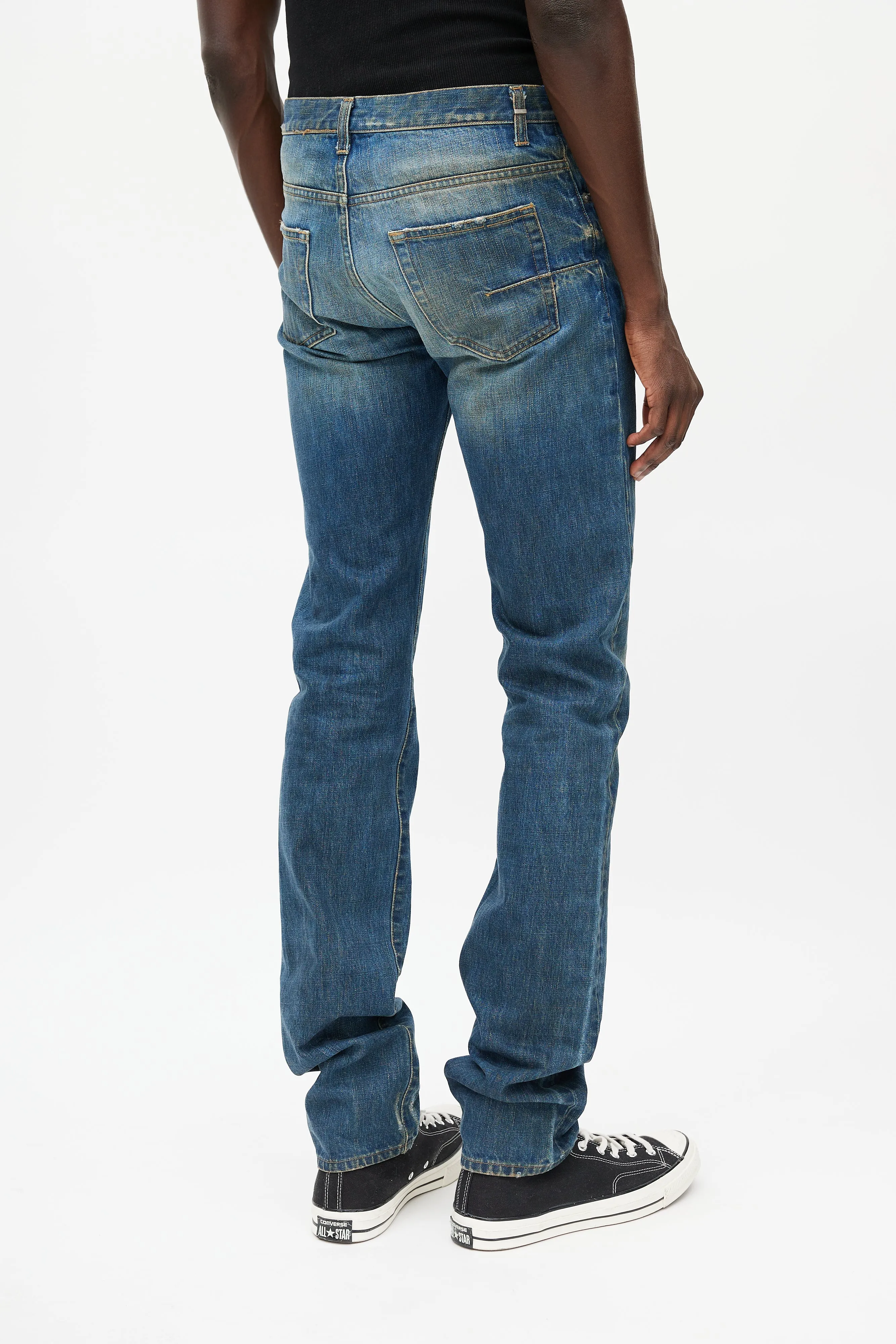 Blue Dark Wash Distressed Skinny Denim Jeans