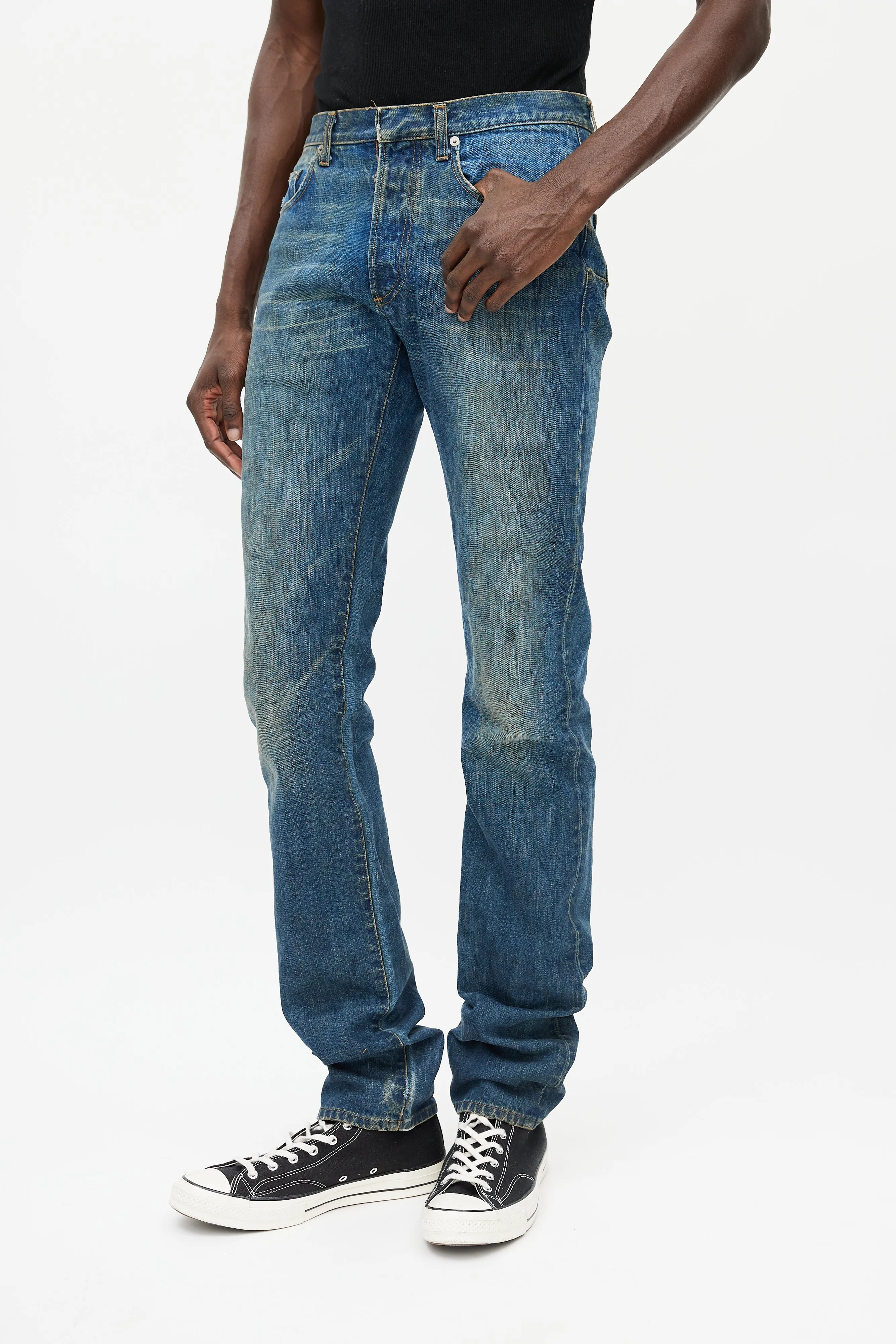 Blue Dark Wash Distressed Skinny Denim Jeans