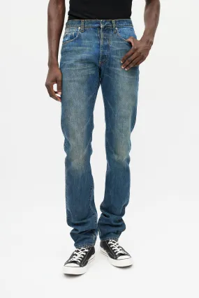 Blue Dark Wash Distressed Skinny Denim Jeans