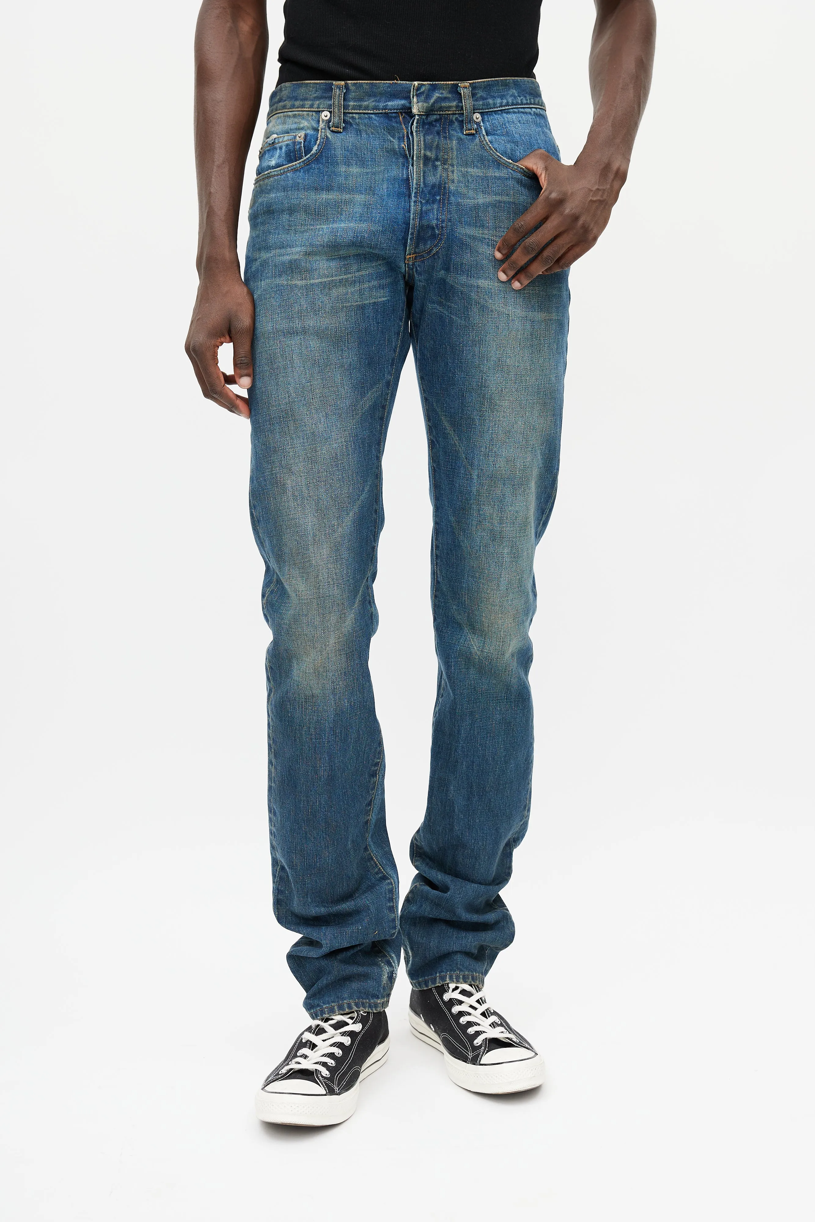 Blue Dark Wash Distressed Skinny Denim Jeans