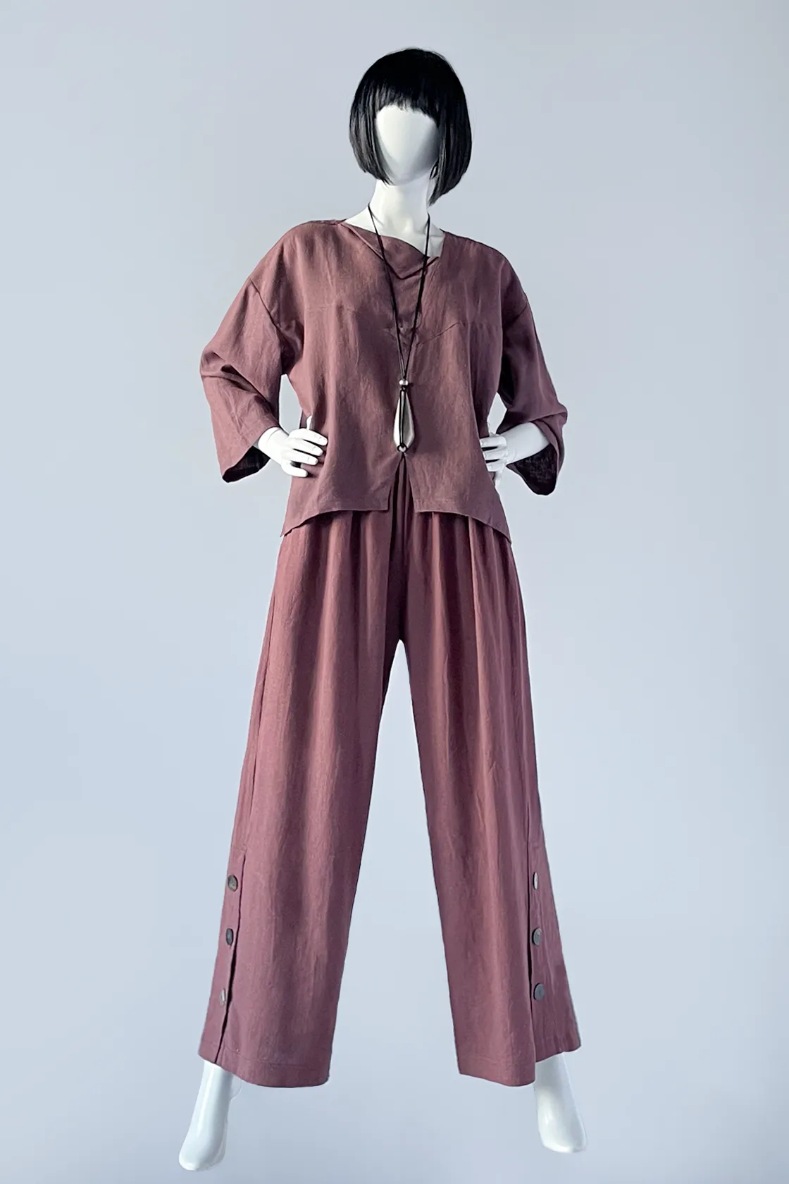Button Palazzo Pant in Pinot Roma