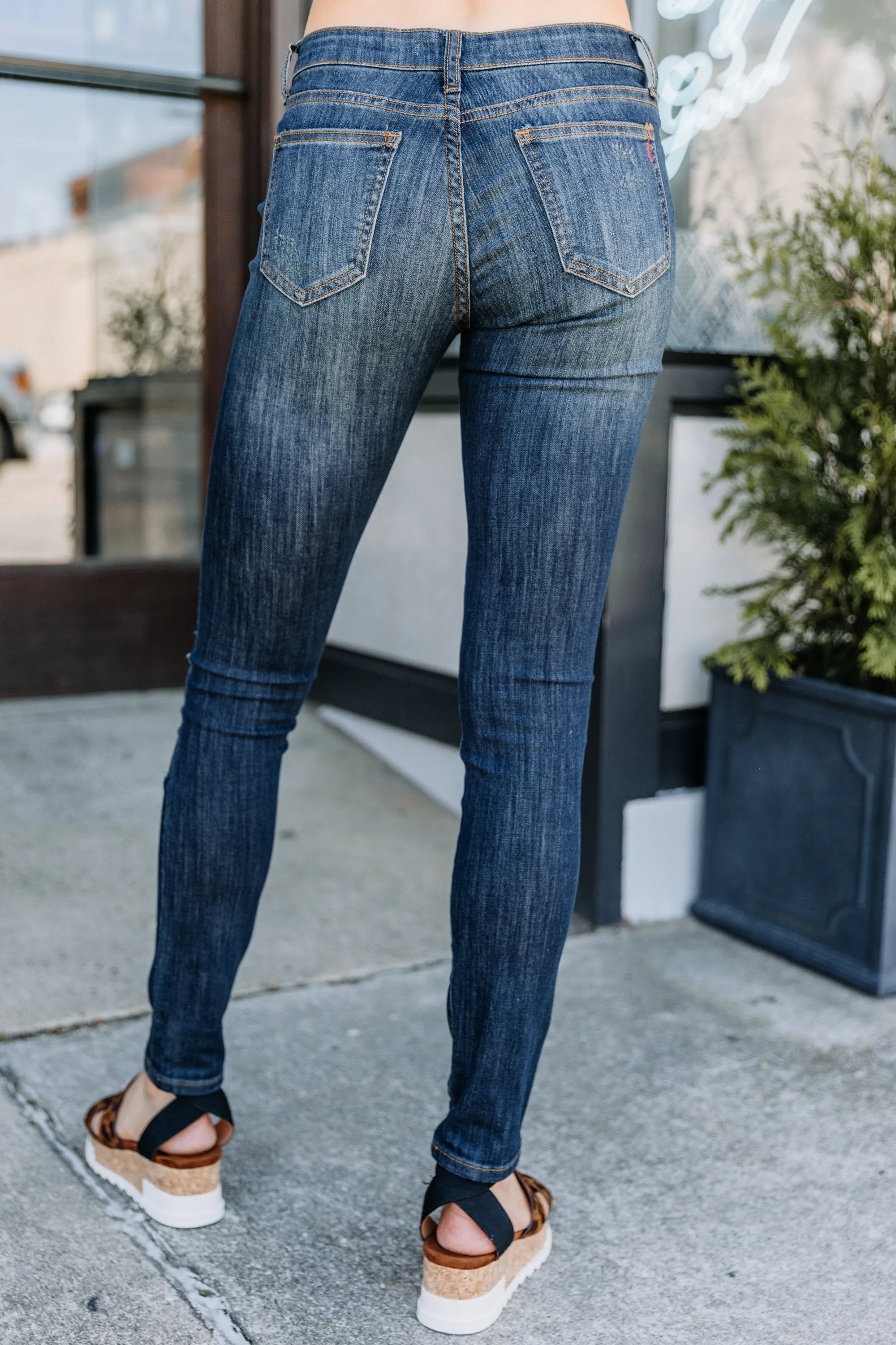 By My Side Dark Wash Distressed Skinny Jeans