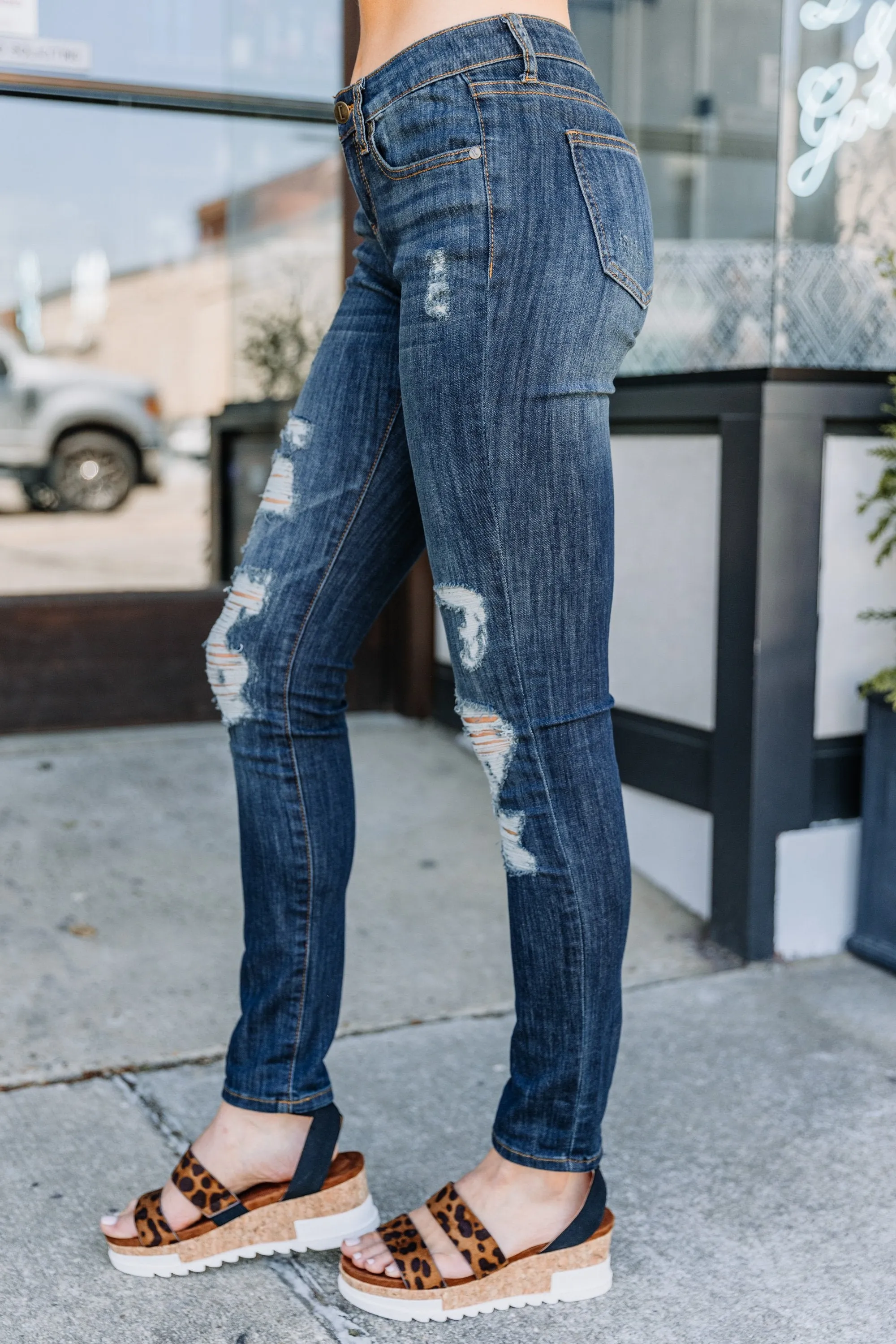 By My Side Dark Wash Distressed Skinny Jeans