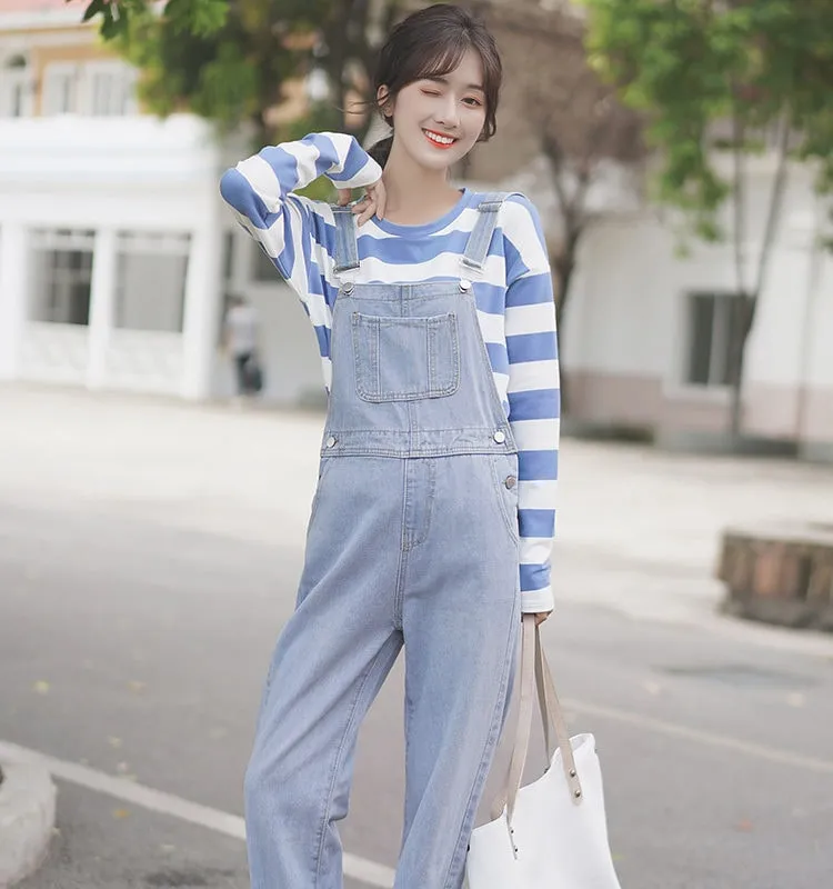 Fashion Loose Denim Overalls Trousers