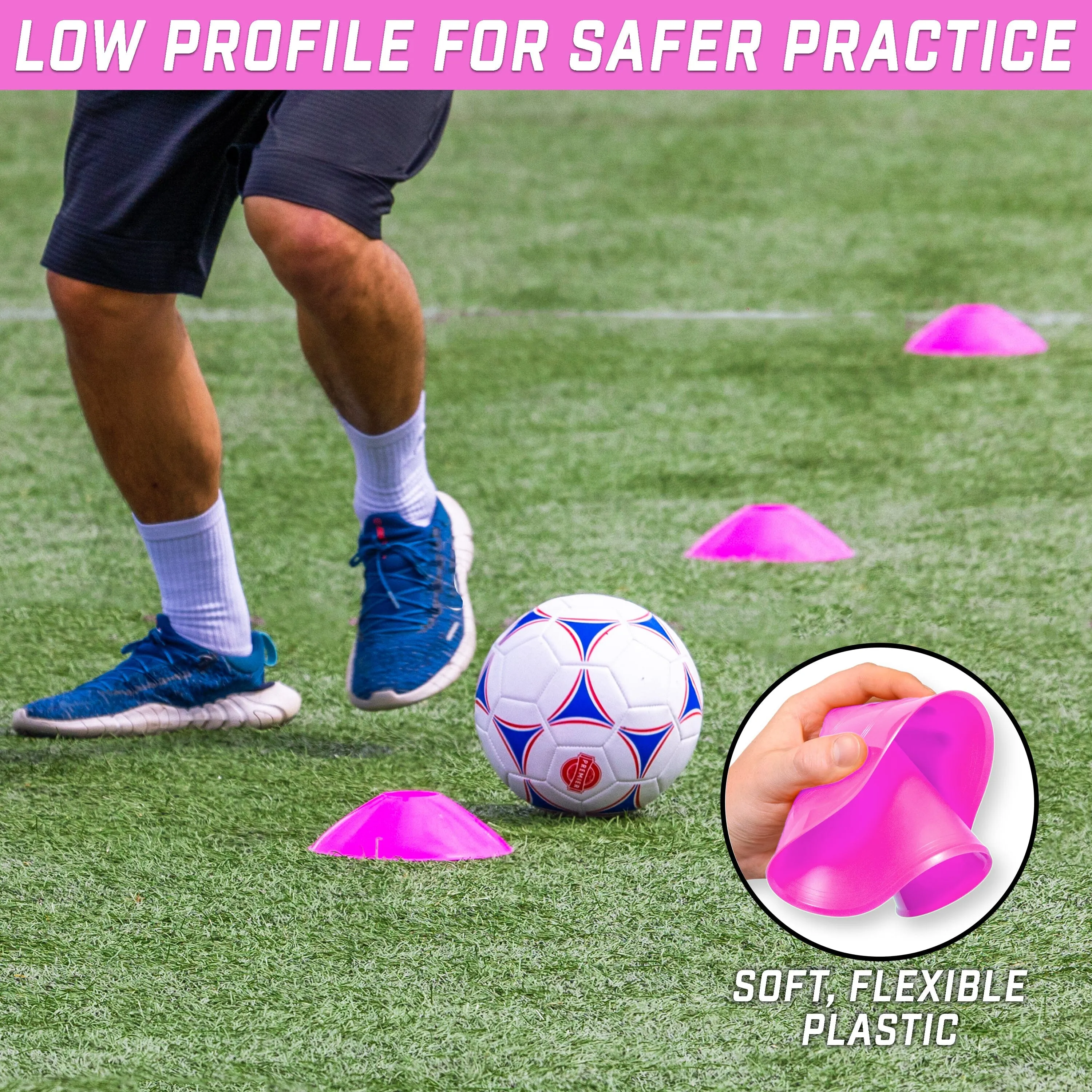GoSports Premium Sports Cones for Training and Drills - 20 Pack with Tote - Pink