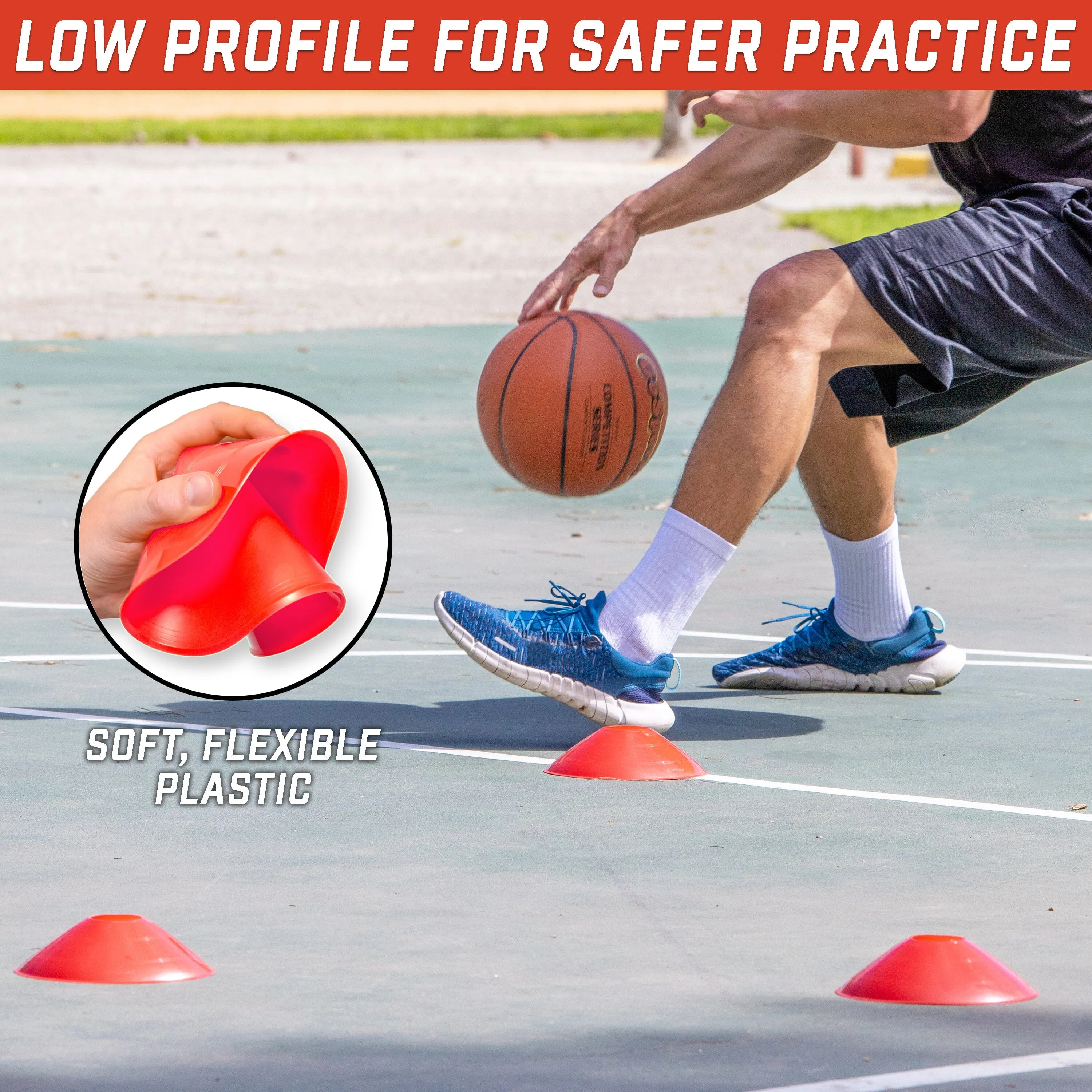GoSports Premium Sports Cones for Training and Drills - 20 Pack with Tote - Red