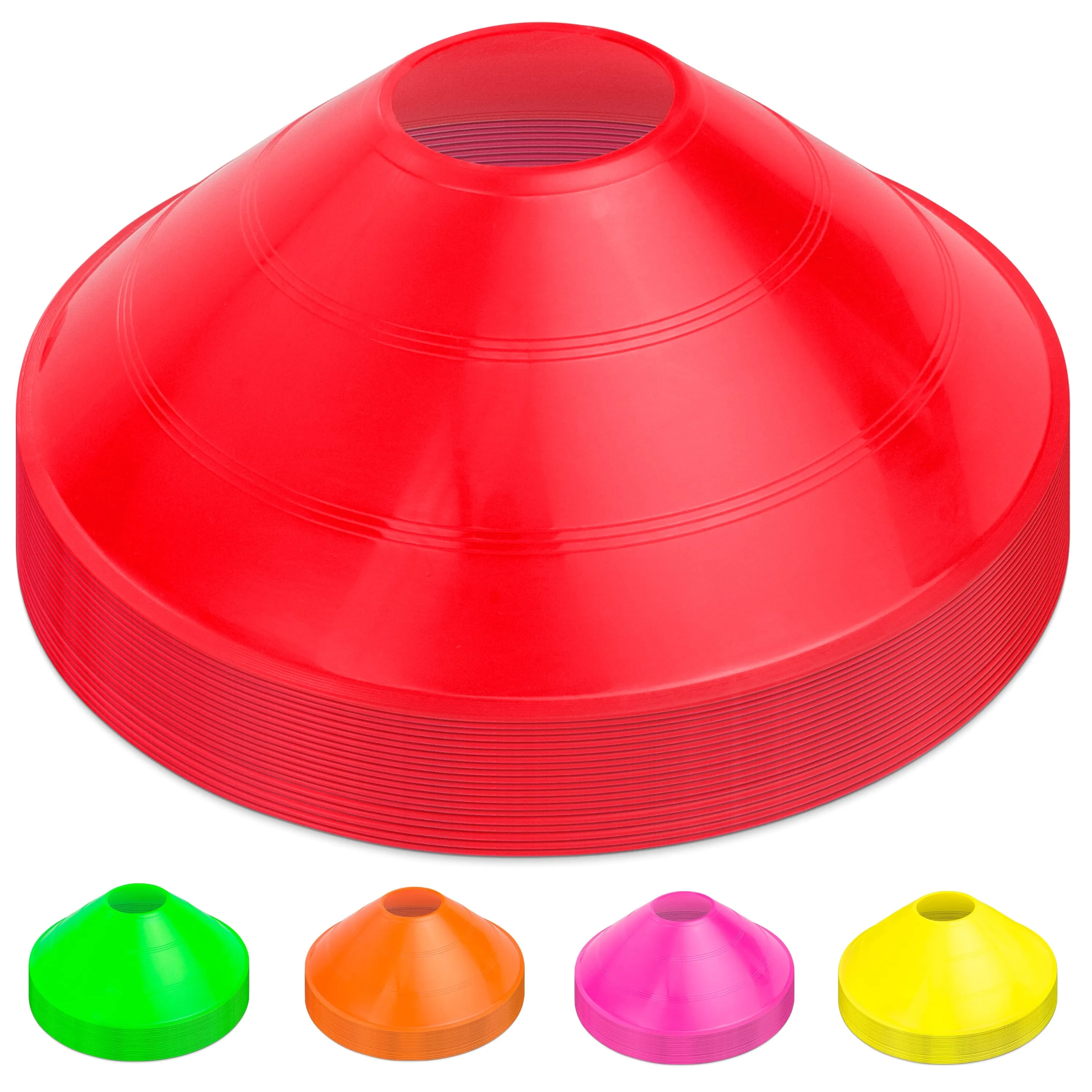 GoSports Premium Sports Cones for Training and Drills - 20 Pack with Tote - Red