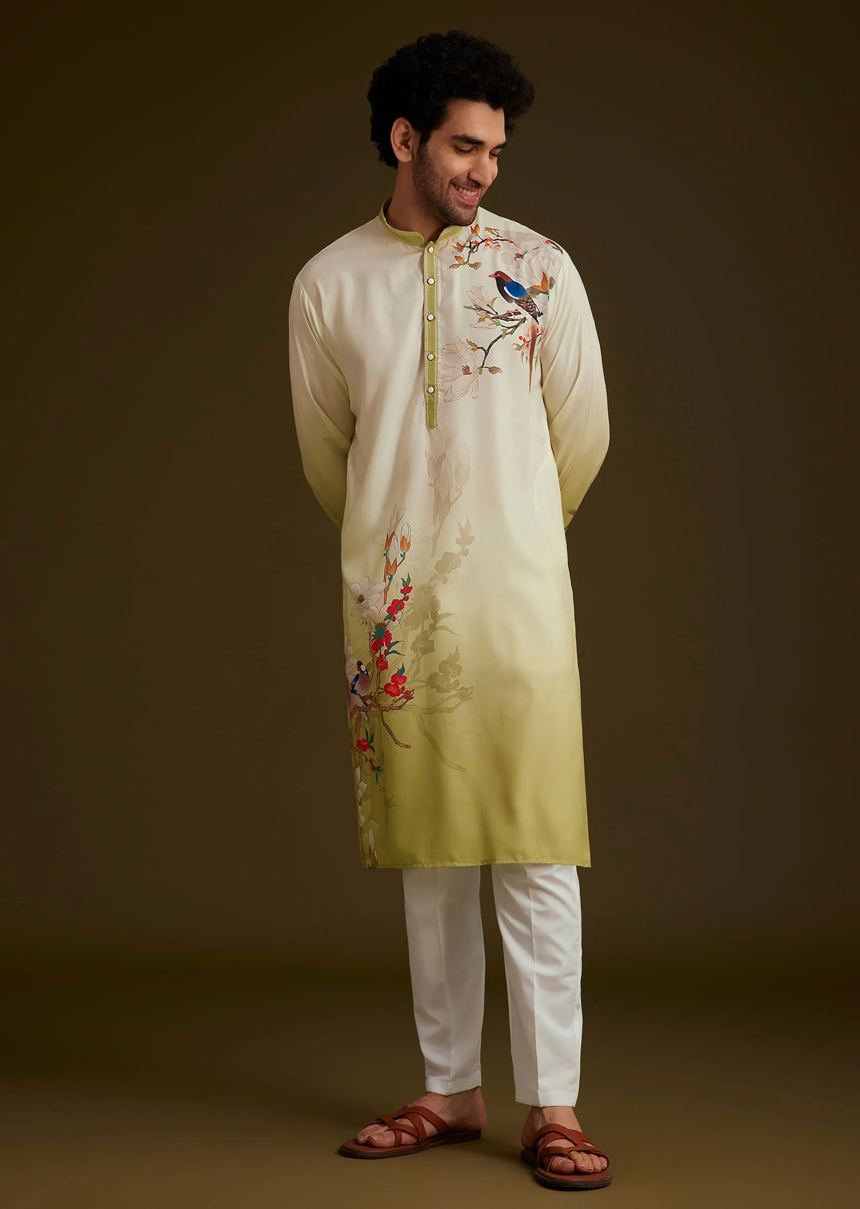 Green Bird Printed Kurta Set
