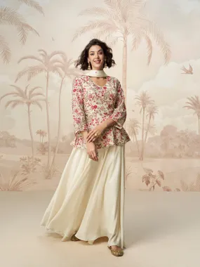 Ivory Embroidered Palazzo Suit for Women
