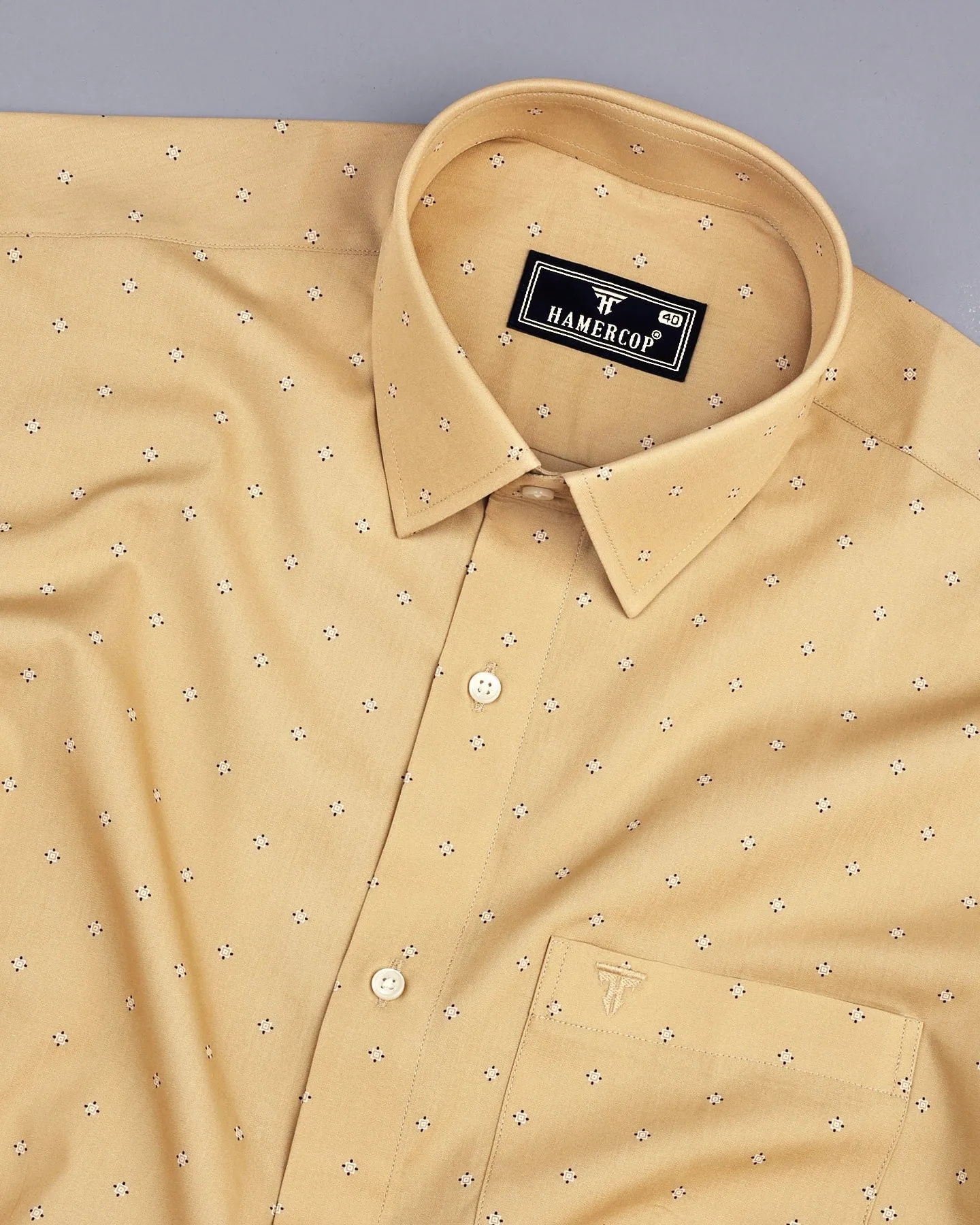 Macon Cream Poplin Printed Formal Cotton Shirt