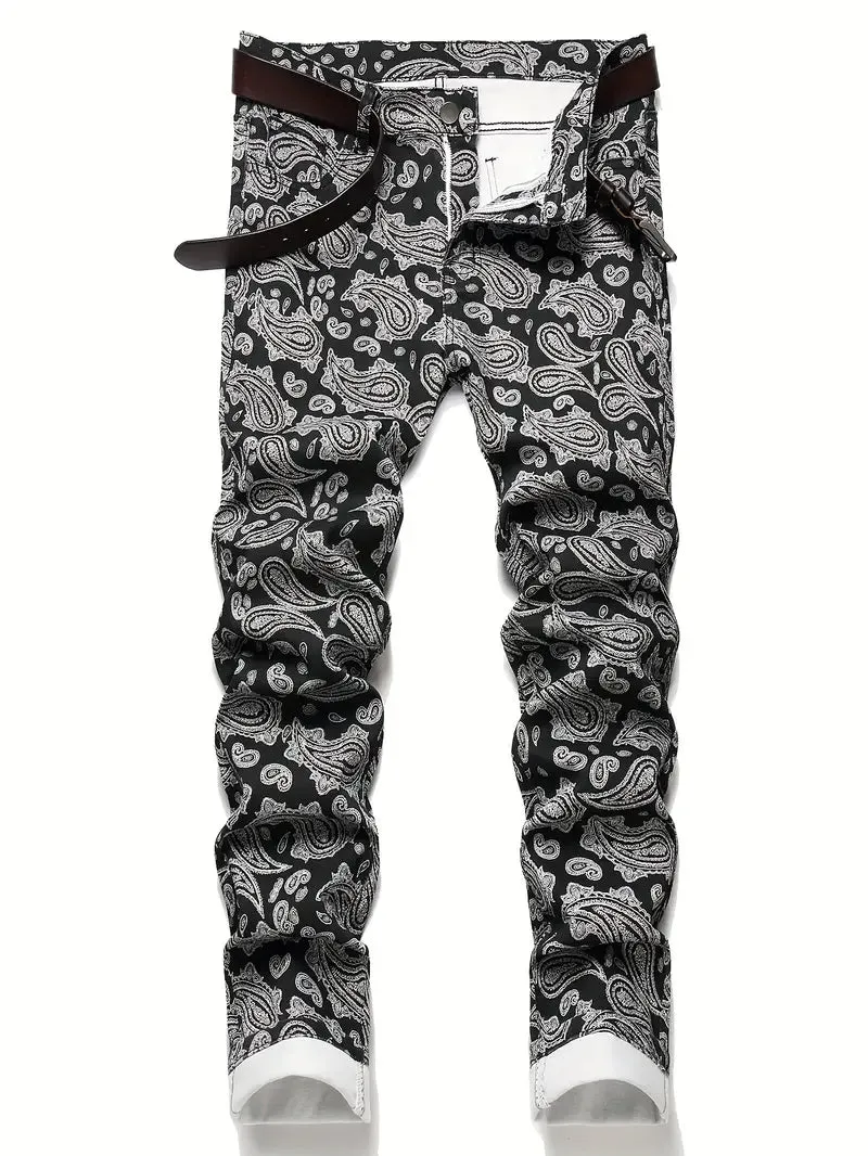 Men's Casual Paisley Pattern Jeans