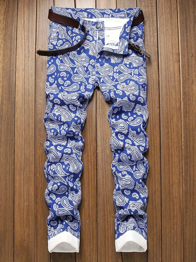 Men's Casual Paisley Pattern Jeans