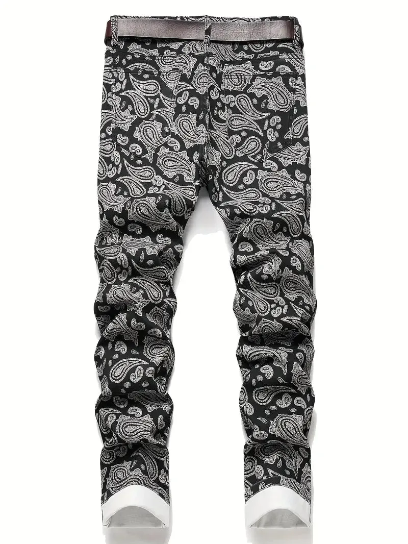 Men's Casual Paisley Pattern Jeans