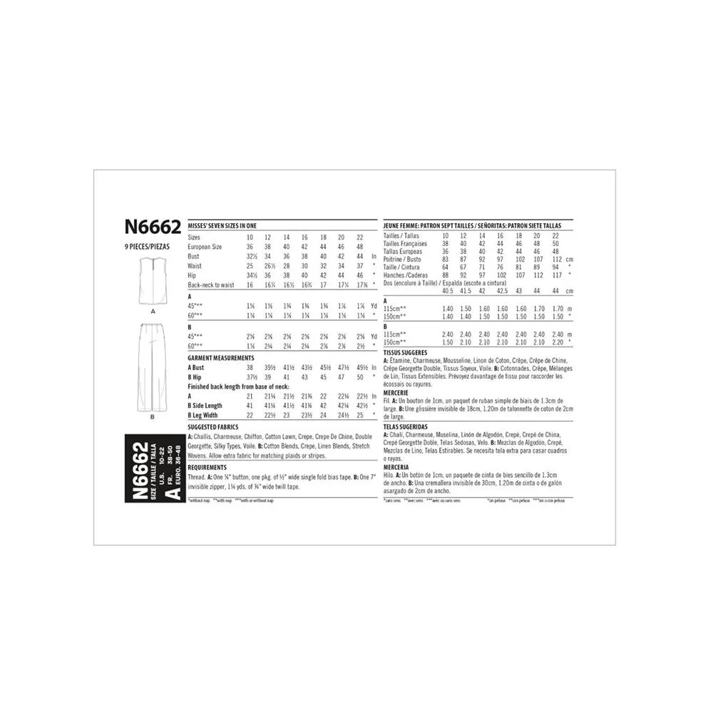 Newlook Pattern N6662 Misses' Drape Top & Wide Leg Pants